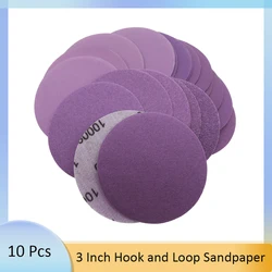 10Pcs 3Inch Waterproof Sandpaper Hook Loop Sanding Disc for Wood Furniture Automotive Polishing for Rotary Grinding Tools