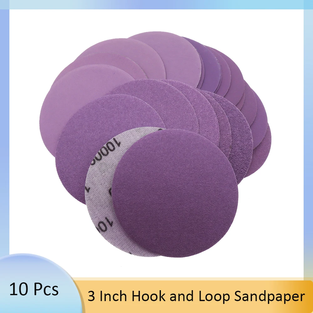 3Inch Sanding Discs 10Pcs Hook & Loop Sanding Paper for Wood Furniture Finishing,Automotive Polishing for Rotary Grinding Tools