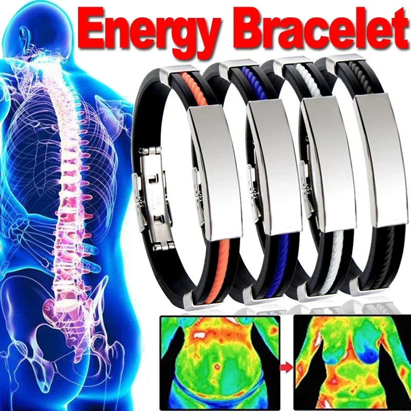 New Energy Bracelet for Men Stainless Steel Bangle Titanium Steel Detox Lymphunclog Wristband Silicone Women Weight Loss Jewelry