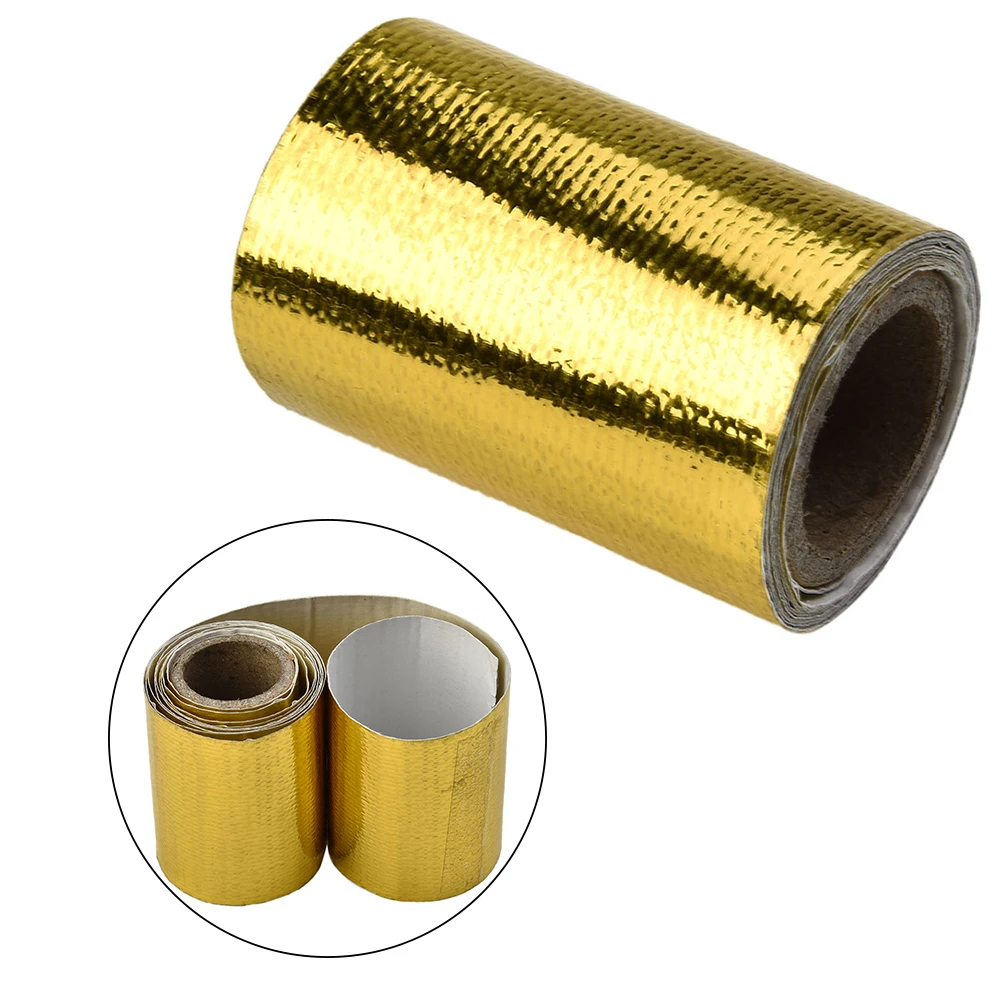 

1 R222222222222oll 120cm Gold Thermal Exhaust Tape Air Intake Heat Insulation ShielWrapeflectivelf AdhesiveShield Rap TapBandage