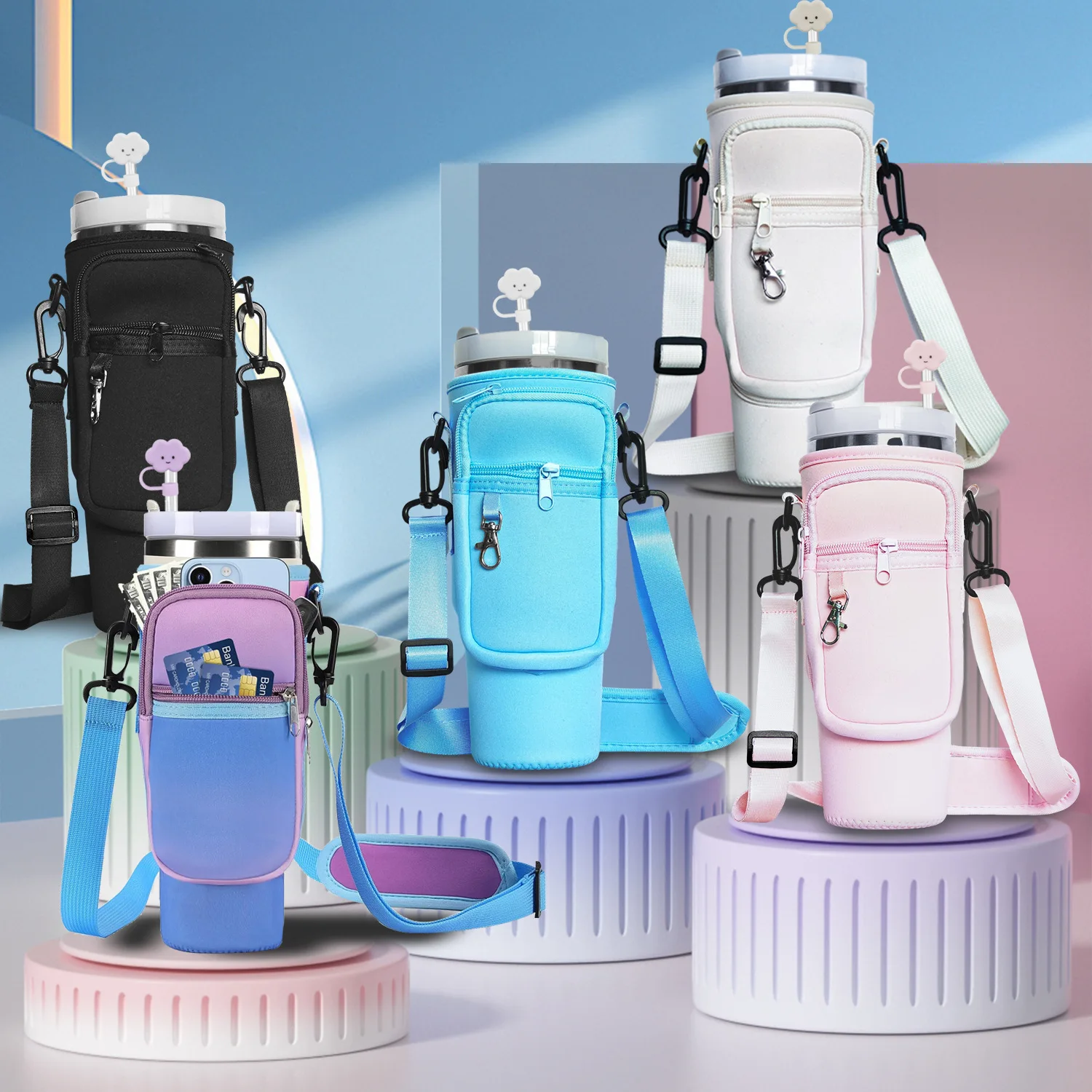 Water Bottle Carrier Bag For Stanley 40oz Insulated Mug Cup Holder Portable Water Bottle Bag with Adjustable Shoulder Strap