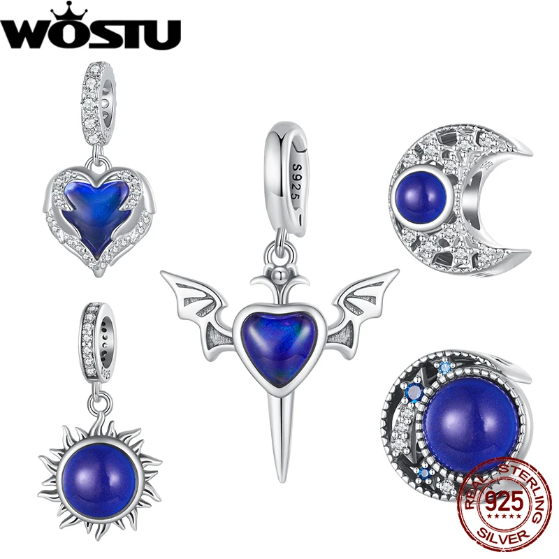 WOSTU 925 Sterling Silver Temperature-Sensitive Charm Color Change MoonStone Pendant Fit Original Bracelet for Women DIY Jewelry