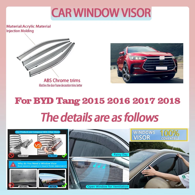 

Car Window Visor for BYD Tang 2015 2016 2017 2018 Deflector Window Rain Guard Weathershield Sun Rain Guard Auto Accessories