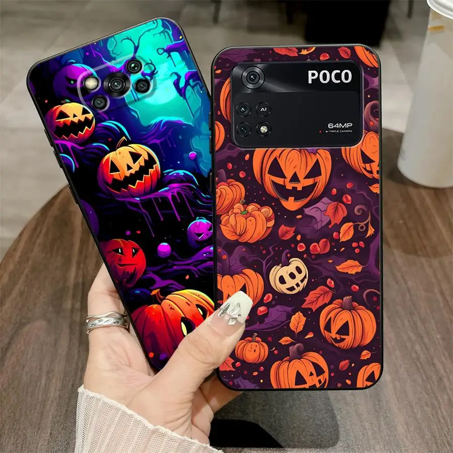 Pumpkin Halloween Soft Back Phone Cover Case for Xiaomi Poco M3 M4 Pro F3 F4 F5 C65 C50 X3 X4 X5 M5 C51