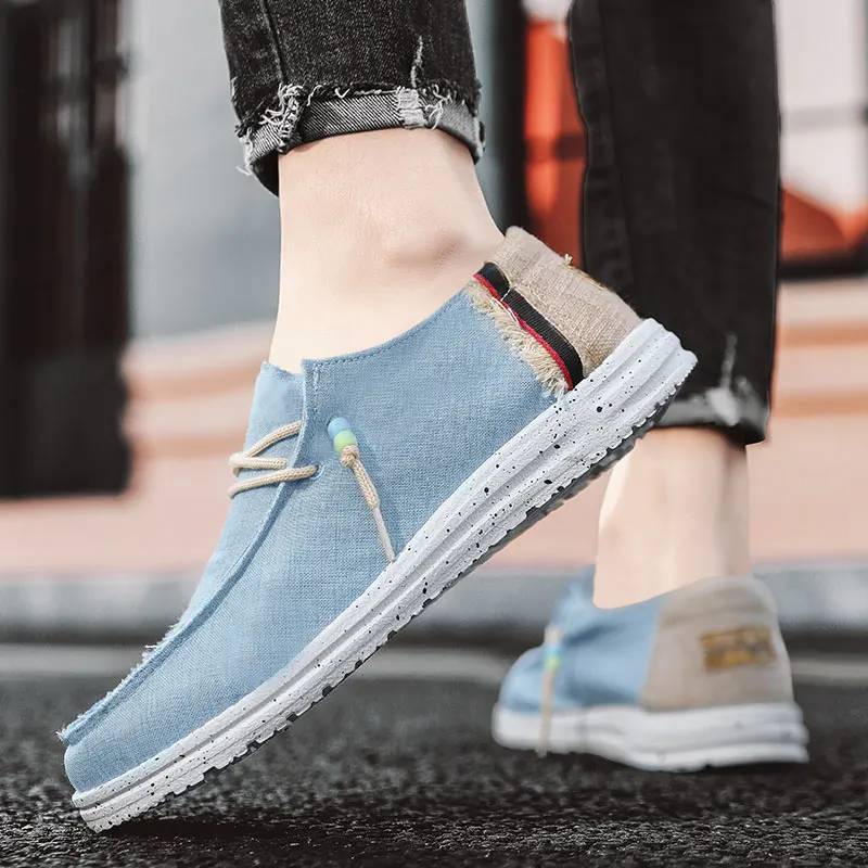 Spring Summer Blue Men\'s Casual Boat Shoes Lightweight Slip-on Driving Shoes Men Low-cut Breathable Canvas Men Shoes Loafers