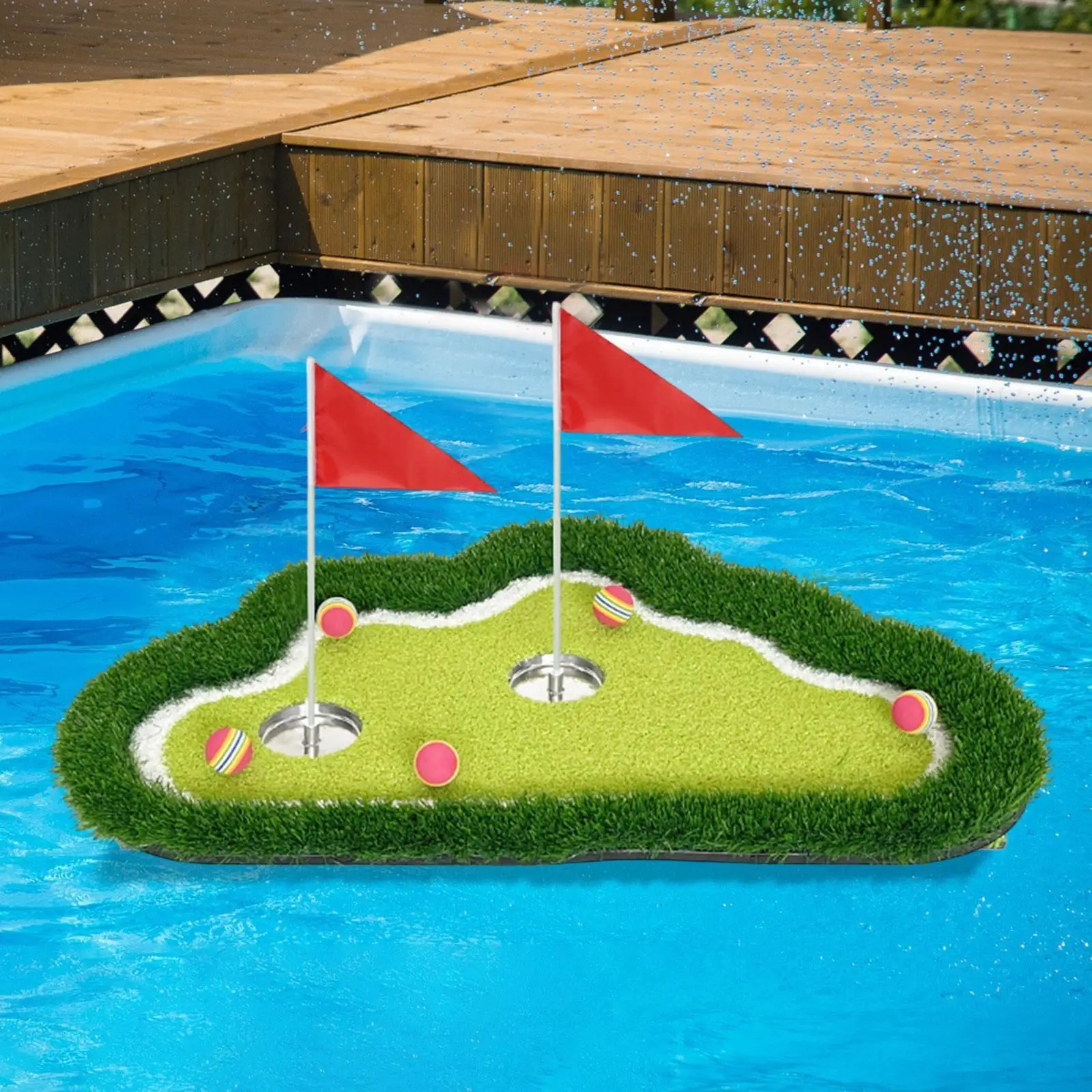 

Floating Golf Putting Mat Supplies Folding with Ball and Flags Practice Mat for Summer Water Sport Backyard Outdoor Sports Yard