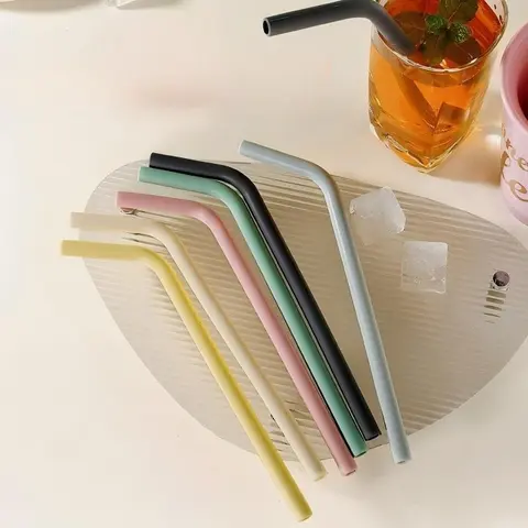 Food-grade high-value silicone straw milk tea juice drink elbow straw recycling kitchen tools