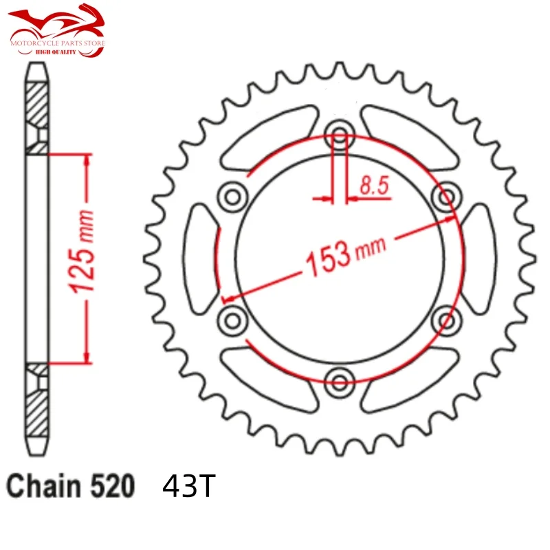 520 13T 14T 43T Motorcycle Star Front Rear Sprocket for Honda XR250 I S Baja 1996 XR 250 Baja 1997-2001 2003 2004 2005 2006 2007