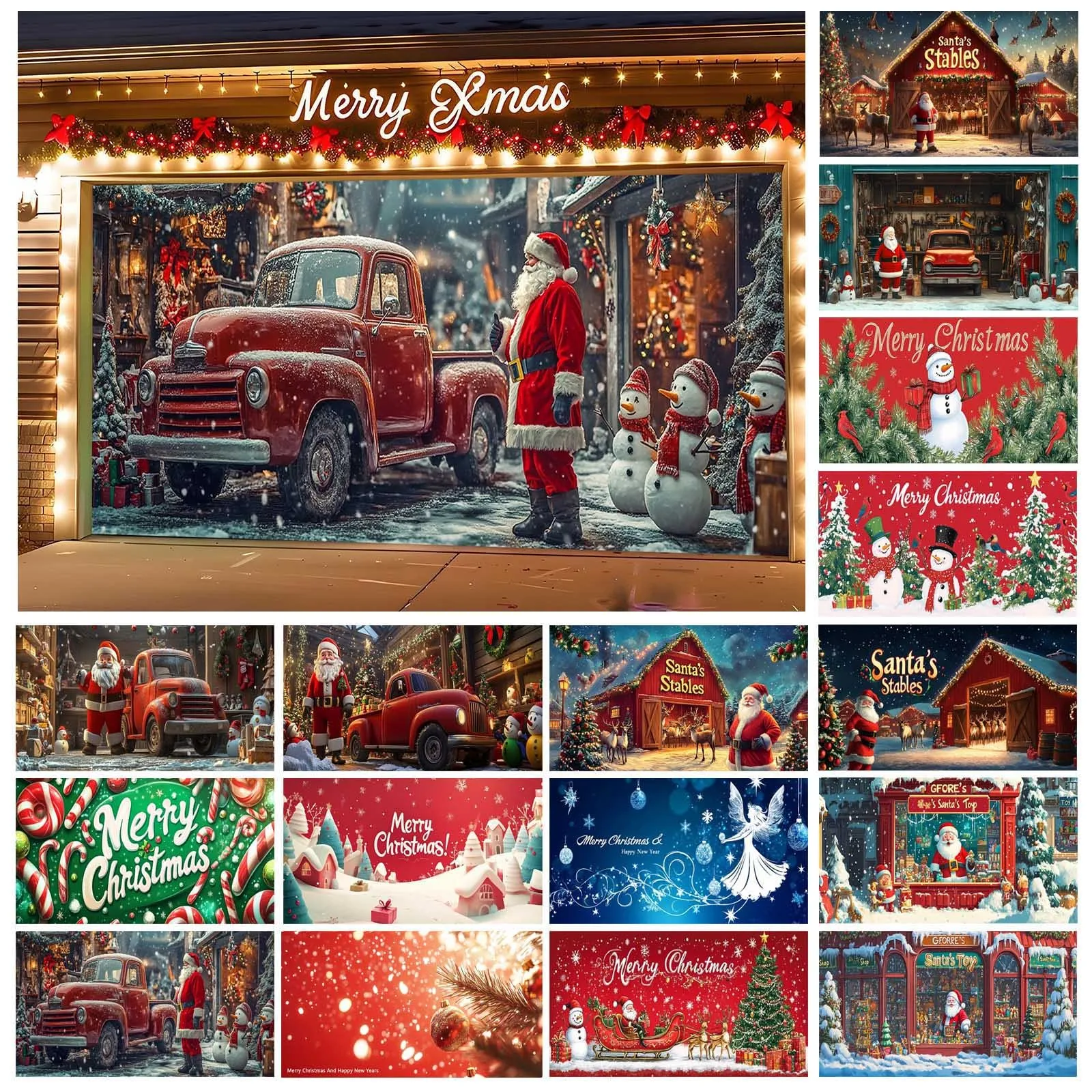 1 Pcs Christmas Garage Door Cover Garage Banner Snow Holiday Christmas Garage Gnome New Year Christmas Tree Toy Fast Shipping