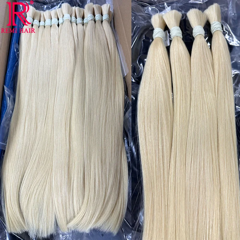 100% Real Human Hair Extensions 613 no Weft Honey Blond Hair Bulks Vietnamese Virgin Hair Straight Weaving Hair for Braiding