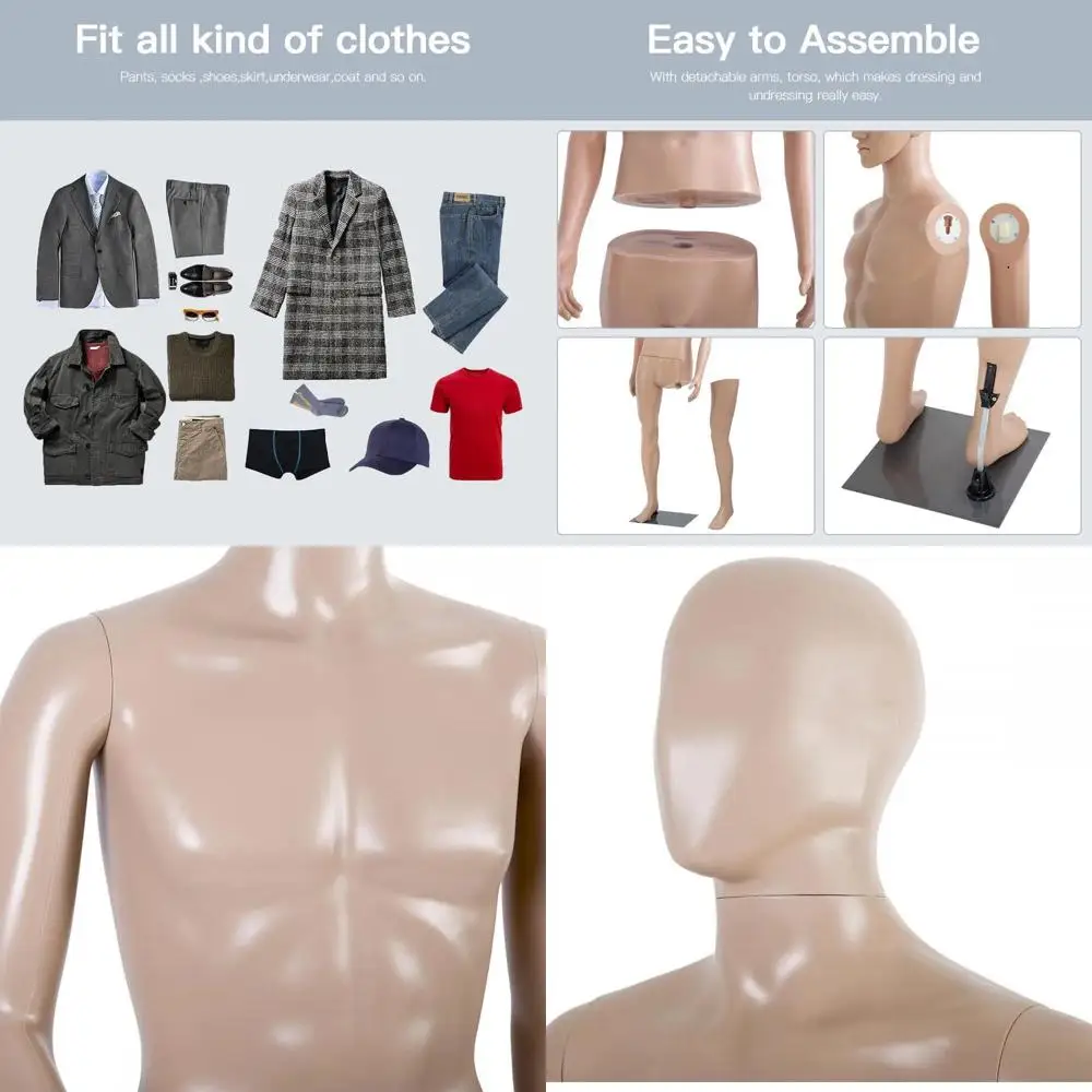 

Манекен мужской в полный рост, высотой 72,4 дюйма, для шитья и демонстрации, реалистичный, регулируемый, с подставкой