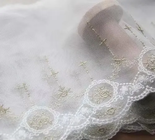 Width:17cm (6.80 inch) Vintage Lace Design Elegant Cross Embroidery Lace Gold Wire Mesh  DIY Sewing Handmade Materials (ss-810)