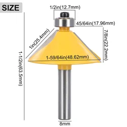 End Mill Edging Router Bits Cutting Tools 45 Degree 8mm Shank Carbide Tipped Chamfer & Bevel Universal Durable