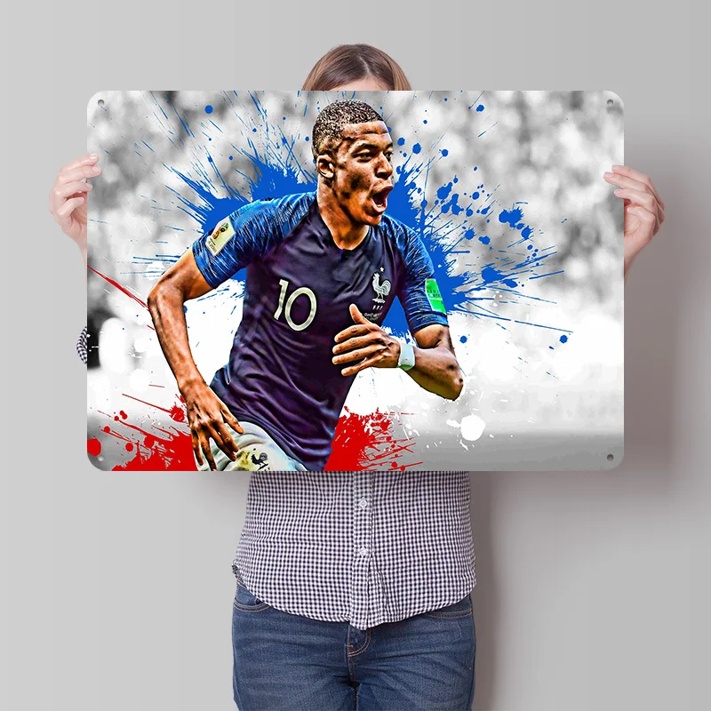 Kylian Mbappé Football Printed Poster Customized Retro Wall Art Vintage Metal Tin Signs for Home Decoration Bedroom Man Cave