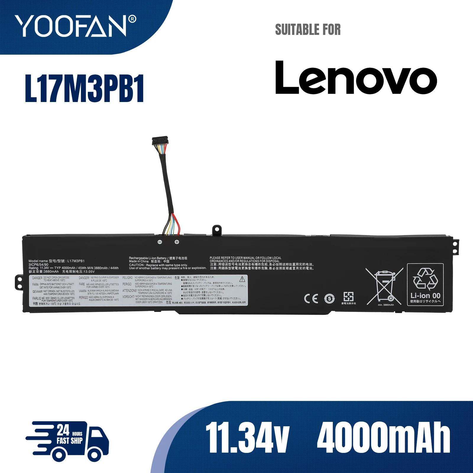 

YOOFAN0 New L17M3PB1 Laptop Battery For Lenovo IdeaPad 330G 330-15ICH 330-17ICH Series 11.34V 45Wh 4000mAh 5B10Q71251 L17C3PB0