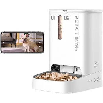 PETKIT Automatic Cat Feeder with Camera,1080P HD Video with Night Vision,Double Hopper Pet Feeder for Cats Dogs with 2-Way Audio 1