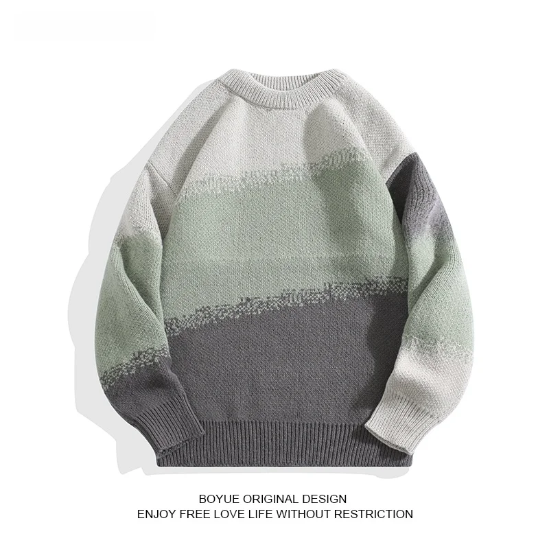 

Boyue adient Color Blo Sweater Autumn Winter Warm Knitted Long Sve Casual Loose Fit round Ne Youth Faion Sle