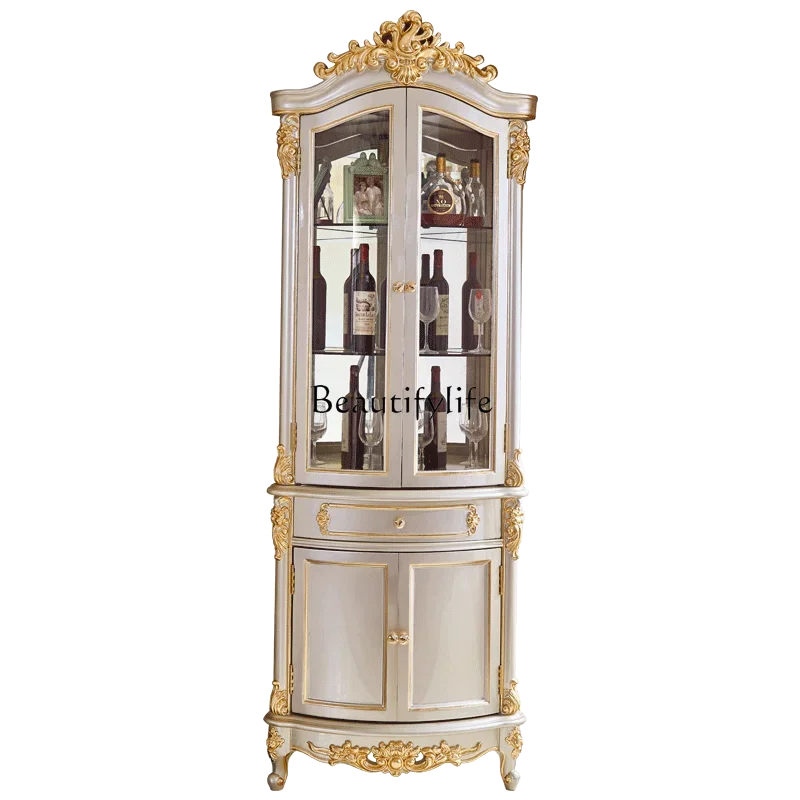 

European wine cabinet American gold-painted silver gold luxury glass solid wood wall fan-shaped triangular wine cabinet