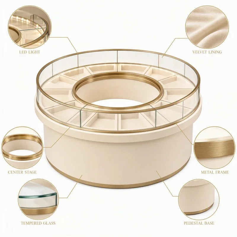 custom.Luxury Jewelry Display Cabinet Tempered Glass Stainless Steel Frame LED Lighting Eco-Friendly Durable Recyclable Design R