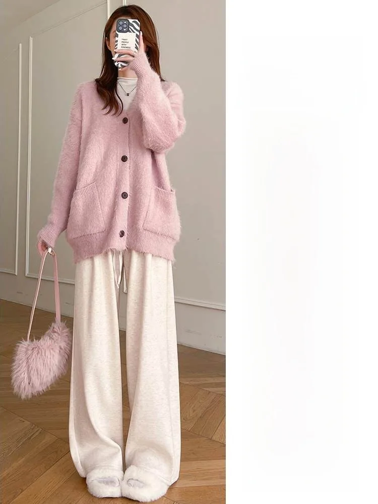 Coupe ample pantalon à jambes droites femmes hiver nouveau pantalon à jambes larges confortable drapé paresseux sensation pantalon décontracté