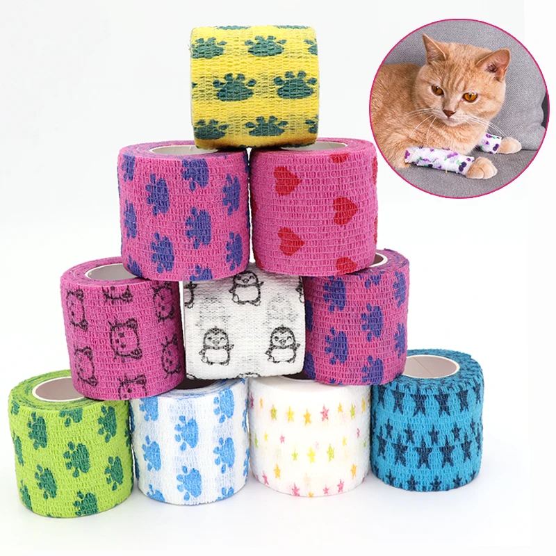 6 Rolls Animal Print Cohesive Bandage Self Adhesive Elastic Vet Tape Breathable Tattoo Wrap for Wrist Ankle Sports First Aid