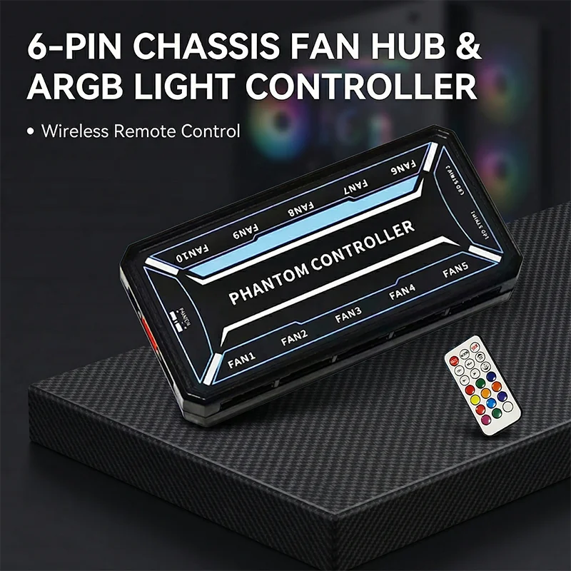 SysCooling ARGB PWM Fan Control Hub Small 6 Pin Case Fan Splitter Motherboard Sync Addressable RGB Lighting PC Temp Control