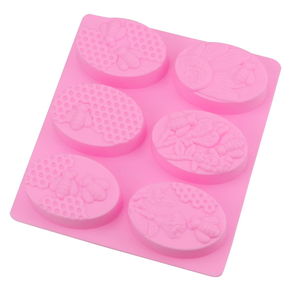 Easy To Demould DIY Handmade Craft Silicone Soap Molds Tray 3D Insect Soap Mould 6 Forms Oval Bee Soap Mold