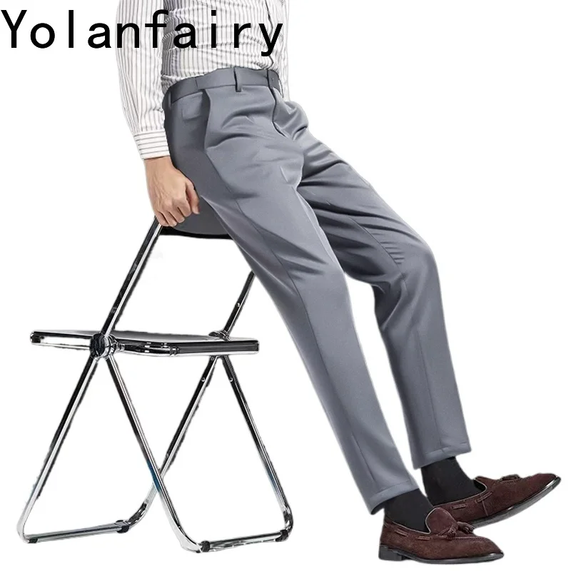 YOLANFAIRY 80% Mulberry Silk Mens Pants Pantalon Homme Trousers for Men Summer Casual Pants Mens Clothing Pantaloni Estivi Uomo