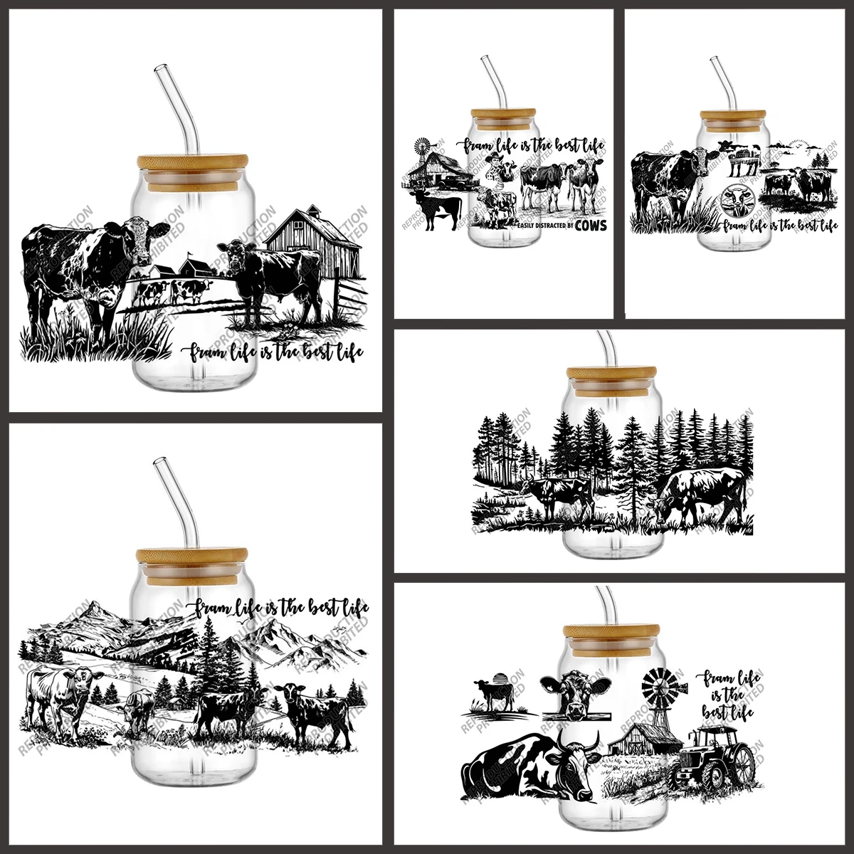 

Farm Life Theme UV DTF Cup Wrap Stickers Waterproof Libbey Glasses Wrap Decals DIY Cold Transfer Cup Stickers