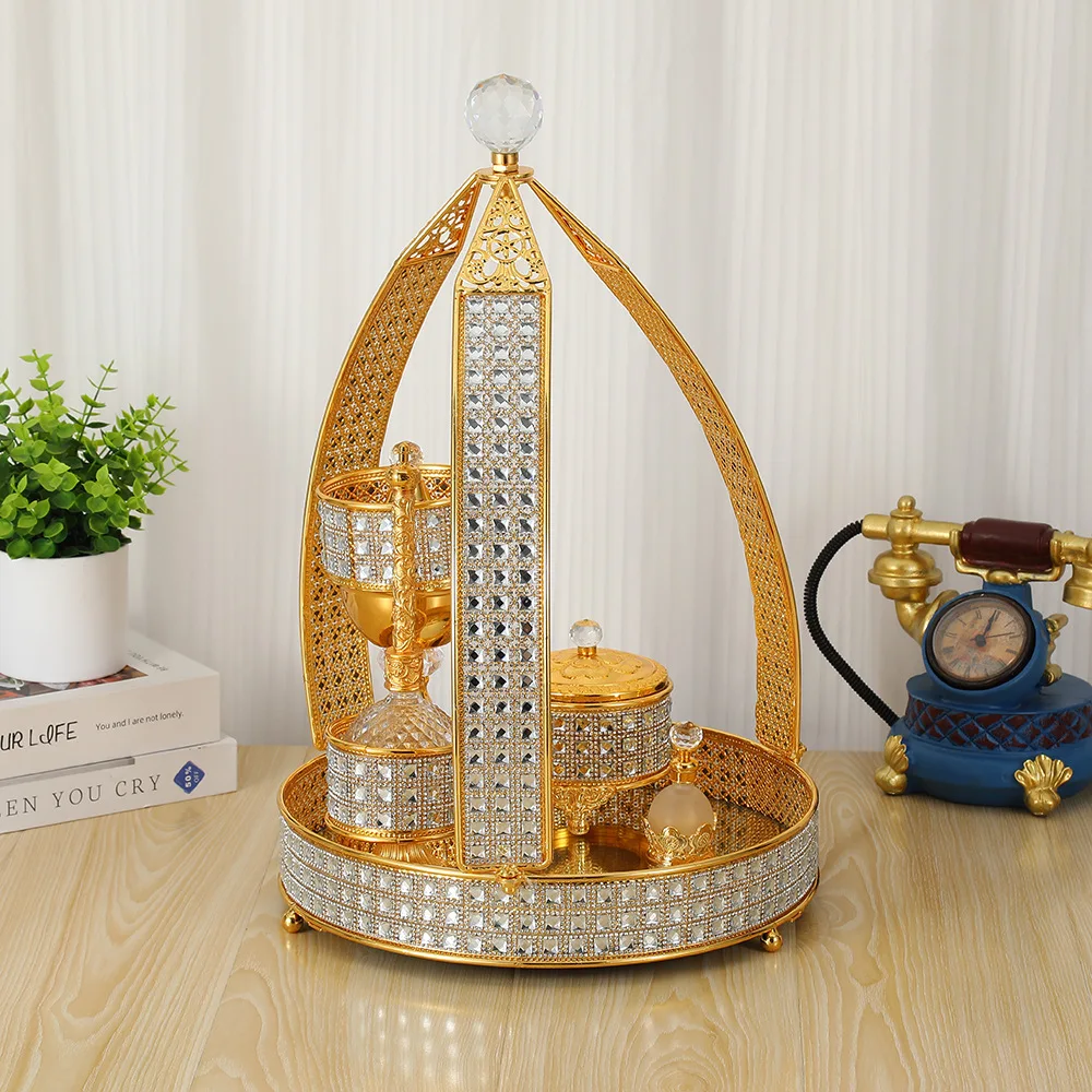 Cross-border Middle East Arabian incense burner set with diamond light luxury high-end metal ornaments incense burne