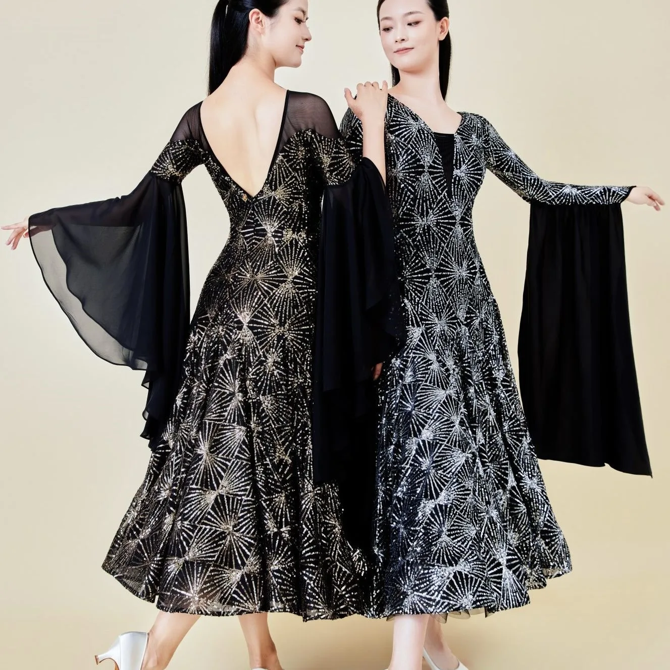 Shiny Sequins Ballroom Dance Costume Women Competition Dress Waltz Tango Dance Performance Wear Stage Dress Prom Party BL19932