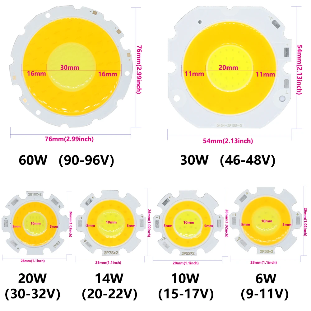 5PCS LED COB Chip two color led chip 60w 30w 20w 14w 10w 6w Downlight Double Color Light Sourc