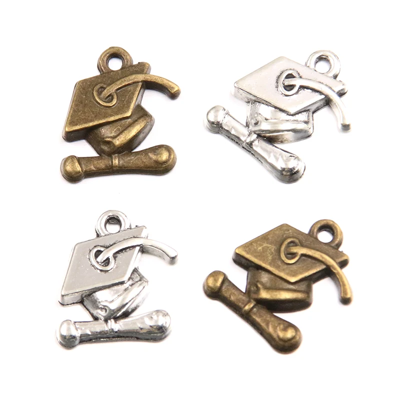 20PCS 17*18mm 2 Color Wholesale Metal Alloy Mortarboard Charms Graduation Season Pendant For Jewelry Making DIY Handmade Craft