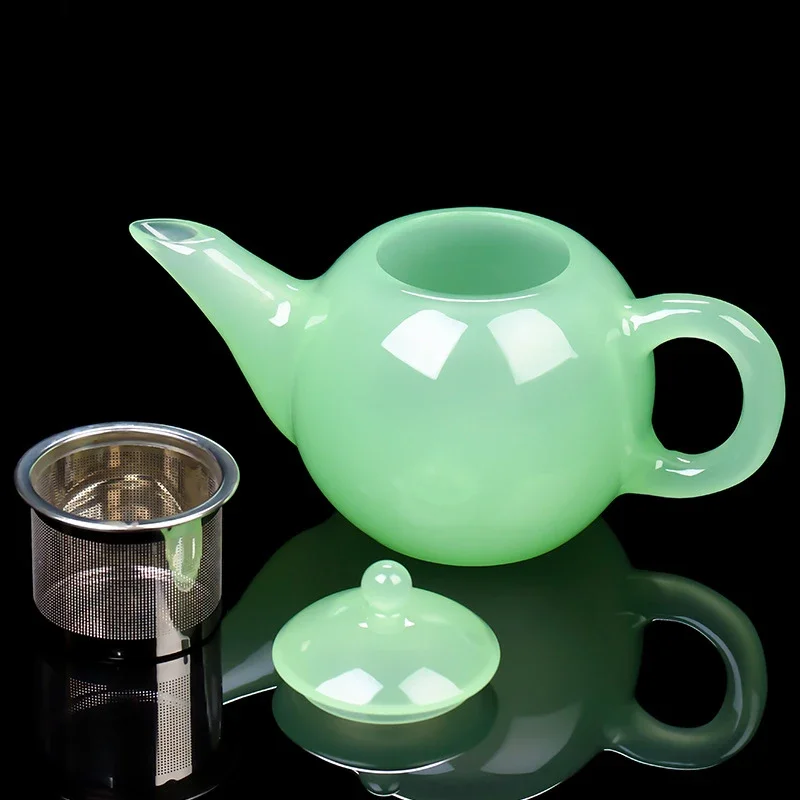 Ru Qing Jade Porcelain Teapot Glass Single Brewing Teapot with Stainless Steel Tea Filter Household Green High-end Tea Set