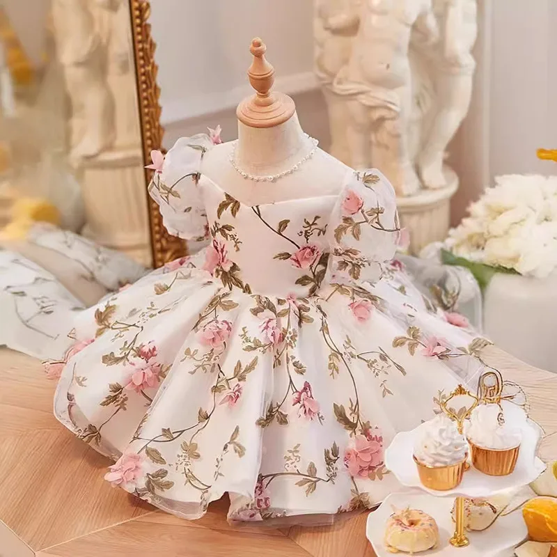 Elegant Fashion Evening Birthday Party Performance Dress y1216 2025 New Girls Floral Princess Ball Gown Children