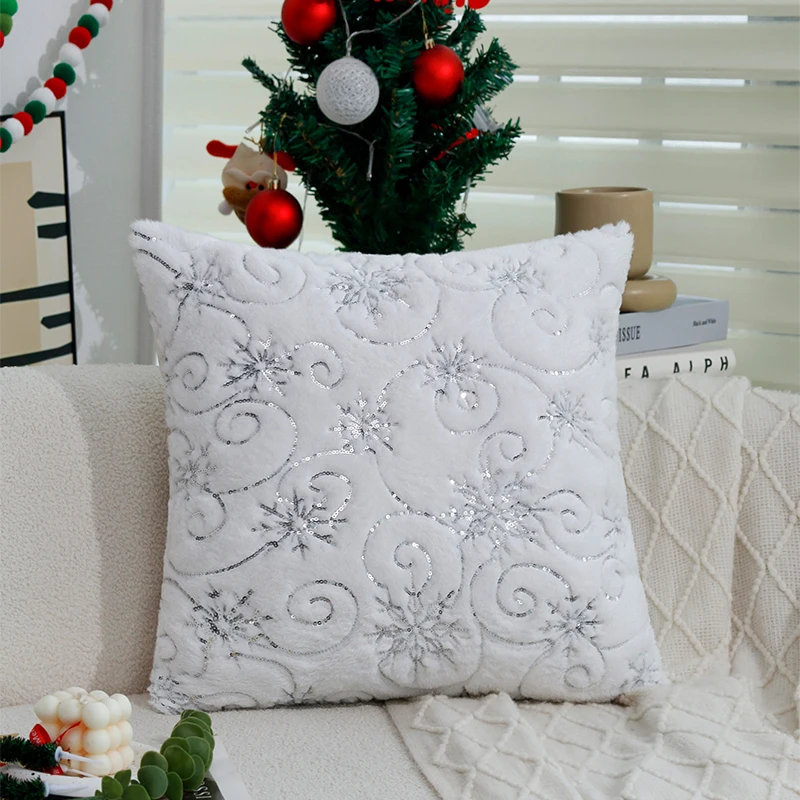 

Cushion Covers 45x45cm Christmas Silver Snowflake Pillowcase Faux Fur For BedRoom Christmas Supplies Home Decor Pillow Cover