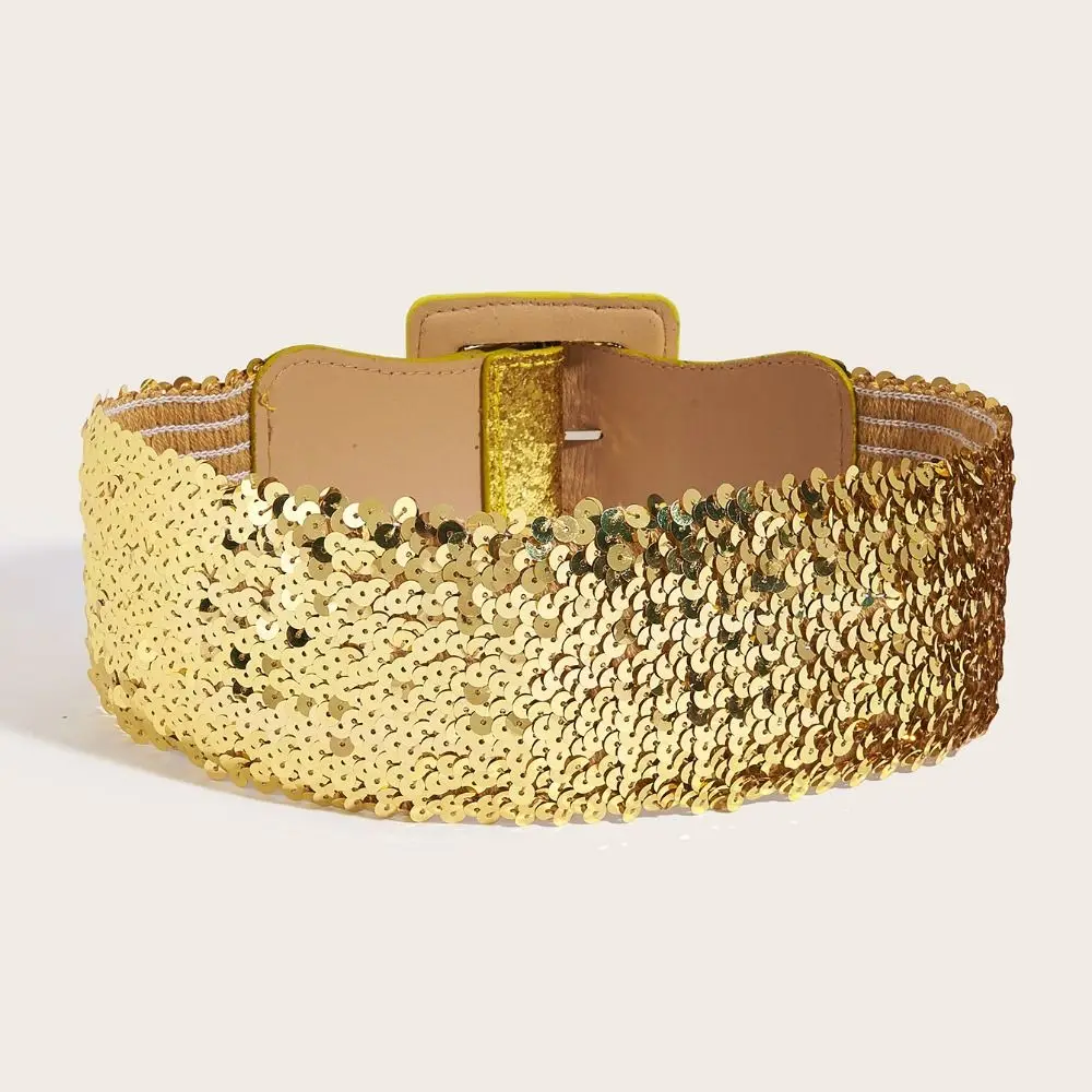 Metal Square Buckle Blingbling Sequin Cummerbunds Waist Closure Korean Style Waist Corset Belts Elastic Waistband Coat Belt