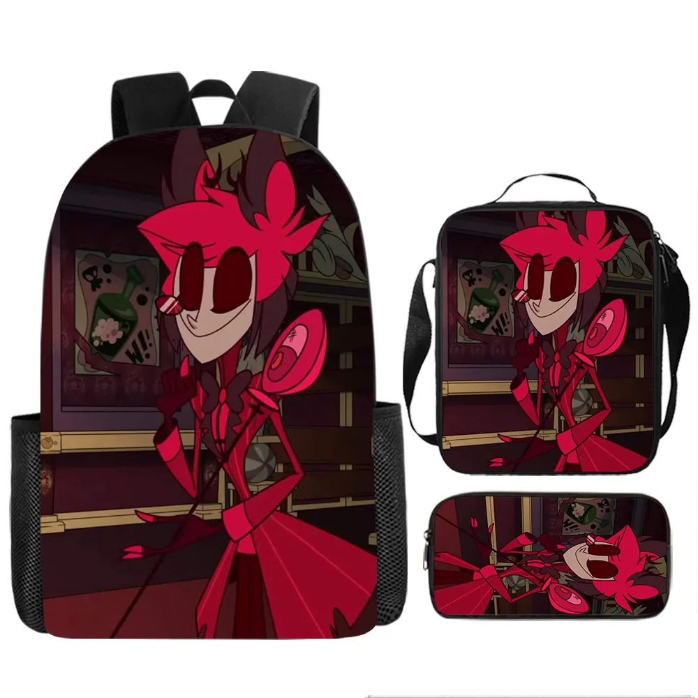 3Pcs Cosplay Hazbin Hotel Backpack Set School Daypack Lunch Bag Pencil Case Lightweight Durable Backpack Birthday Gift Boy Girl