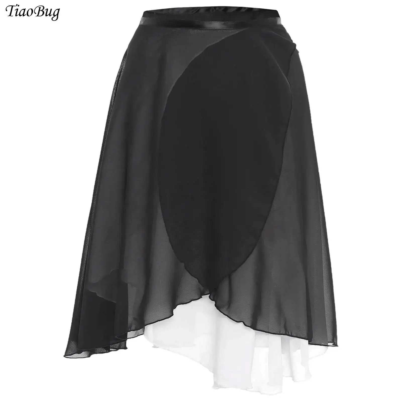 

Womens Lyrical Ballet Dance Skirt with Tie Waist Double-layer Chiffon Wrap Dance Skirts Swing Skirt for Training Performing Wear