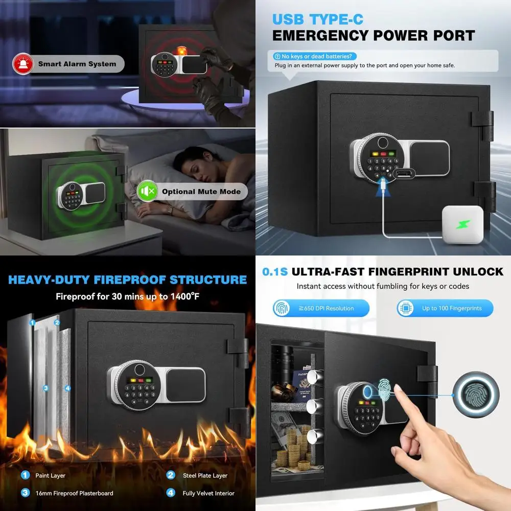 

Биометрический сейф с цифровой клавиатурой, съемными полками и ключами для дома и офиса