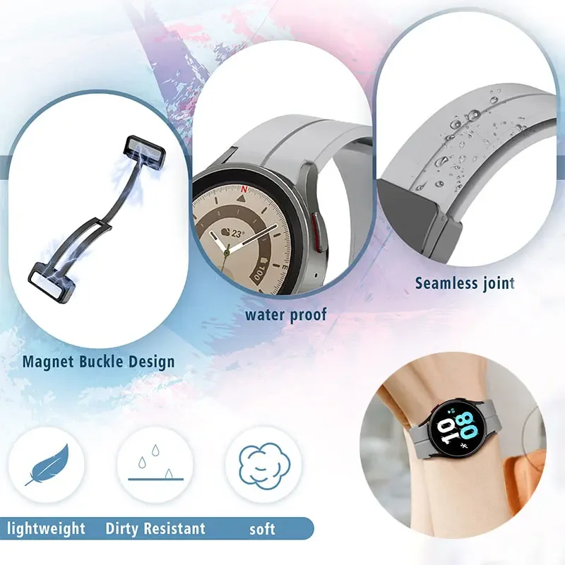 Correa de silicona Original para Samsung Watch 5/4, 44mm, 40mm, 5 Pro, 45mm, banda de hebilla magnética para Galaxy Watch 4 Classic 42 46mm