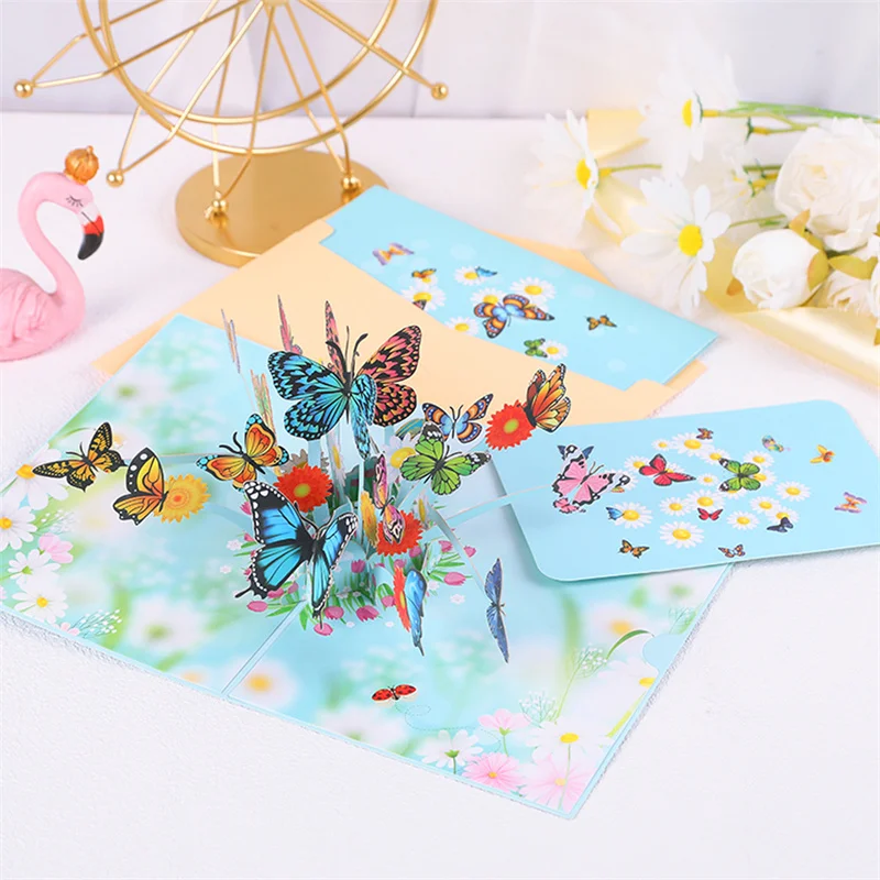 

3D Pop-Up Cards Flowers Birthday Card Anniversary Gift Postcard Butterfly Hydrangea Wedding Invitations Congratulation Card Gift