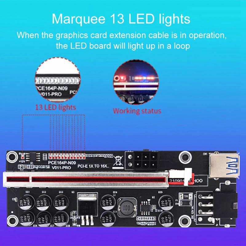 2 шт. V011pro PCIE Riser Card PCI Express 1X To 16X GPU Riser USB 3.0 SATA Кабель-адаптер для майнинга Ethereum ETH