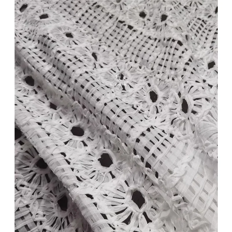 Exquisitely Decorated with Openwork Fabrics Staggered Flowers Designer Perspective Lace Mesh Dress Coat Wedding Fabric.