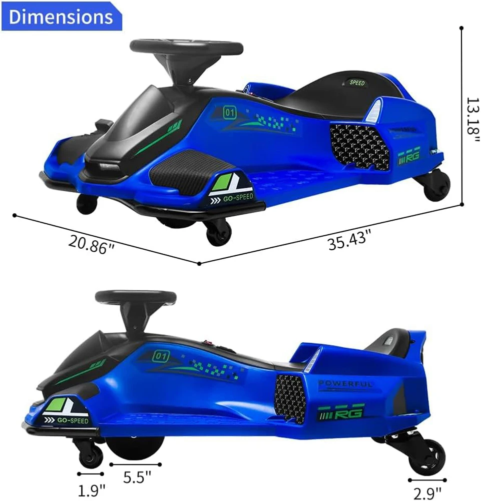 24V Ride on Drift Car,7Ah Battery 180W Brushless Motor Kids Electric Drifting Go-Kart for Rider up to 110 lbs, with Music,Lights