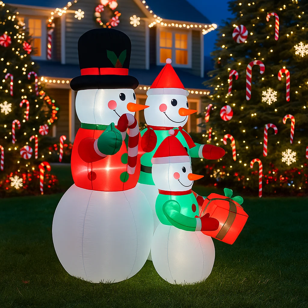 1.8M/5.9FT Inflatable Snowman Family Candy Cane Lights LED Home Decorations Toys Yard Xmas Ornaments Holiday Decor Supplies