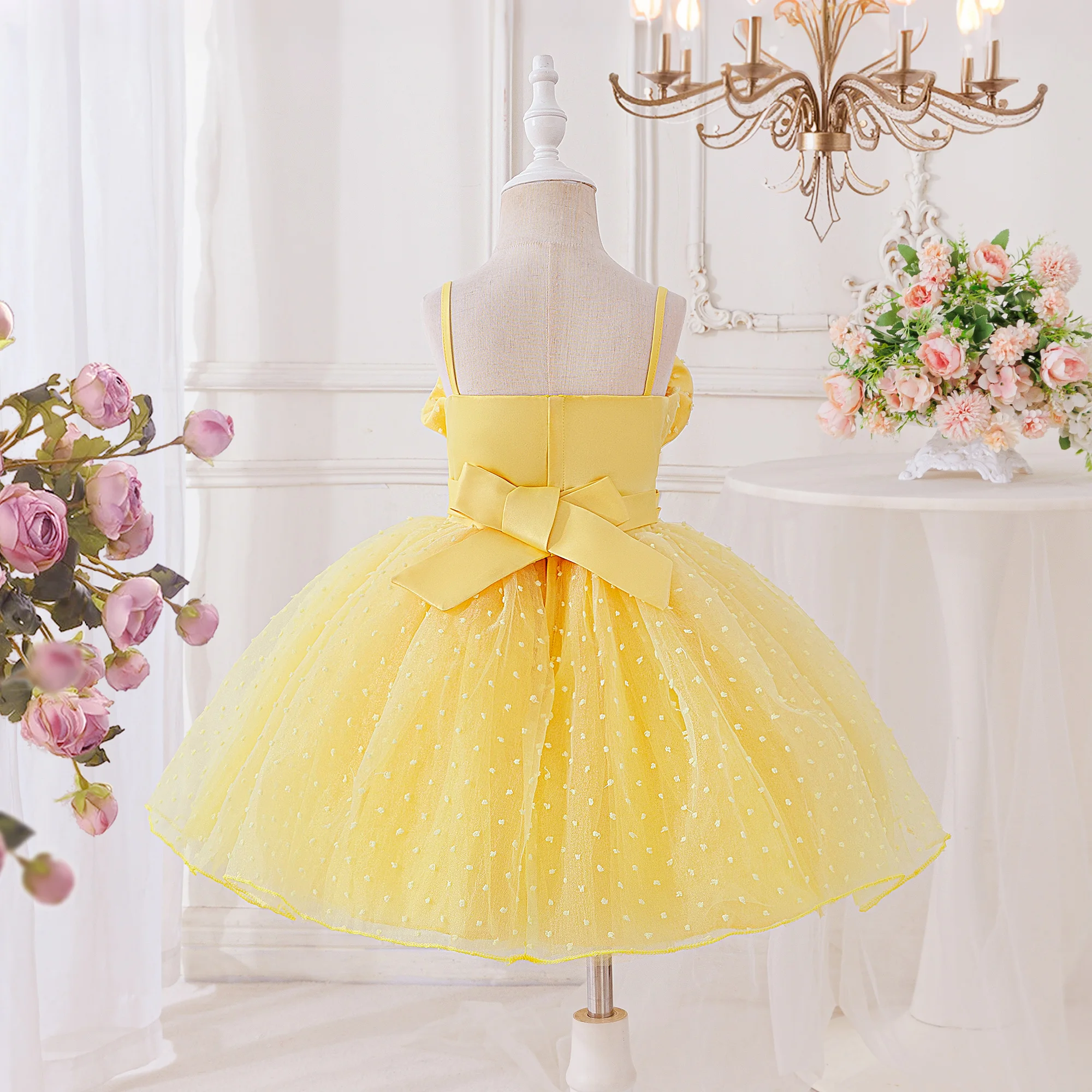 Summer Flower Bridesmaids Party Girls Dress Elegant Tulle Baptism Wedding Evening Princess Dresses Girl Host Birthday Prom Gown