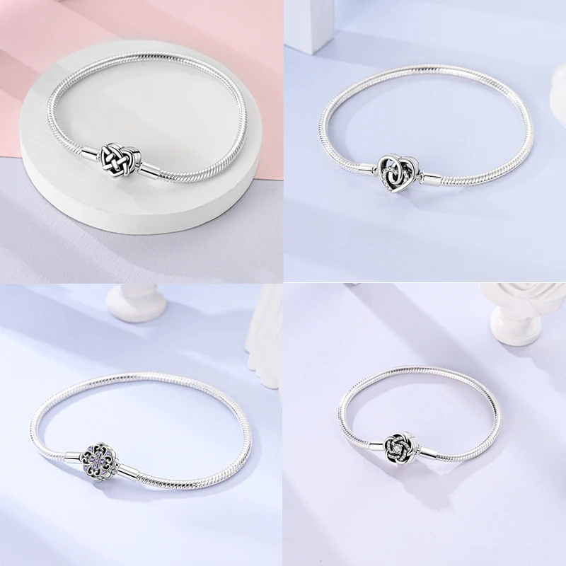 For Women 17-20CM S925 Sterling Silver Heart Rose Text Sun Woven Original Design Bracelet Fit For Wedding Fine Jewelry Making