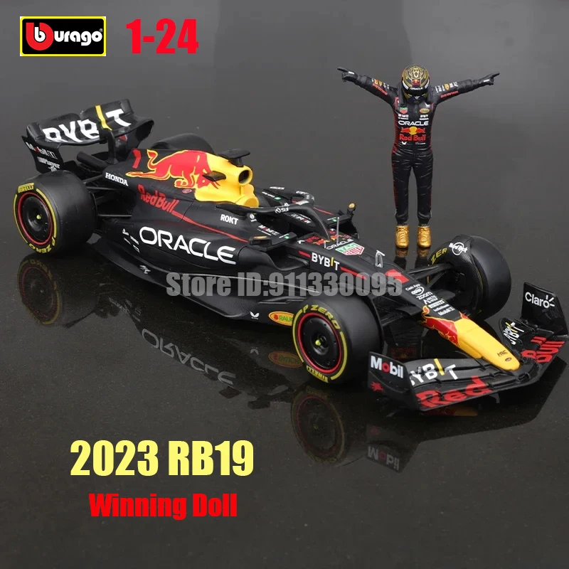 Bburago 1:24 2023 F1 Red Bull Racing RB19+Winning Doll 1# Verstappen 11# Perez Paint Formula One Alloy Super Toy Car Model