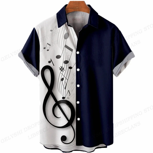 Camisa con estampado 3d de nota musical para hombre y mujer, blusa de gran tamaño con botonadura única, solapa de vacaciones, Camisas de playa